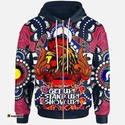 rooters rugby hoodie sydney roosters naidoc week celebrations with aboriginal footprint and boomerangs dot art hoodie rlt12