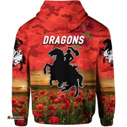 st george illawarra dragons anzac zip up and pullover hoodie poppy flowers vibes red