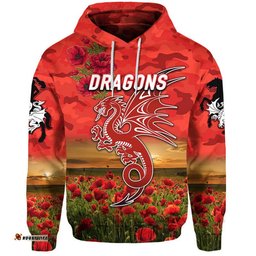 st george illawarra dragons anzac zip up and pullover hoodie poppy flowers vibes red