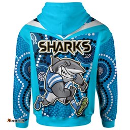 sharks with rugby ball and aboriginal dot design blue background hoodie rlt12