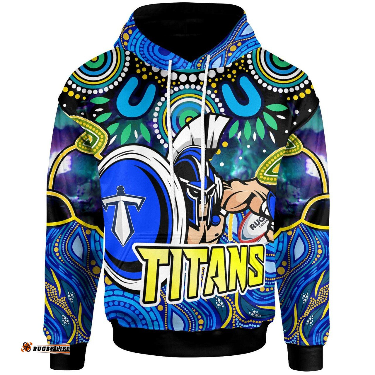 titans rugby hoodie custom titans rugby indigenous aboriginal dot painting style rlt12