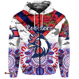 custom personalised sydney roosters anzac zip up and pullover hoodie indigenous vibes white
