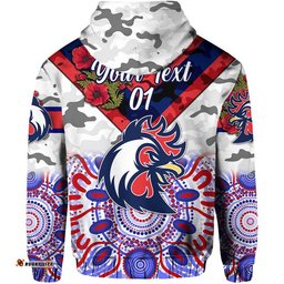 custom personalised sydney roosters anzac zip up and pullover hoodie indigenous vibes white