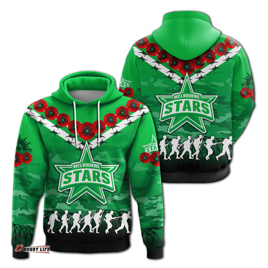 melbourne stars anzac hoodie camouflage with poppy
