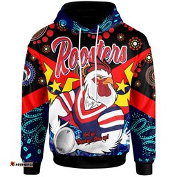 rooster rugby hoodie custom naidoc week sydney rooster with rugby ball aboriginal culture and torres strait rlt12