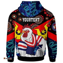 rooster rugby hoodie custom naidoc week sydney rooster with rugby ball aboriginal culture and torres strait rlt12