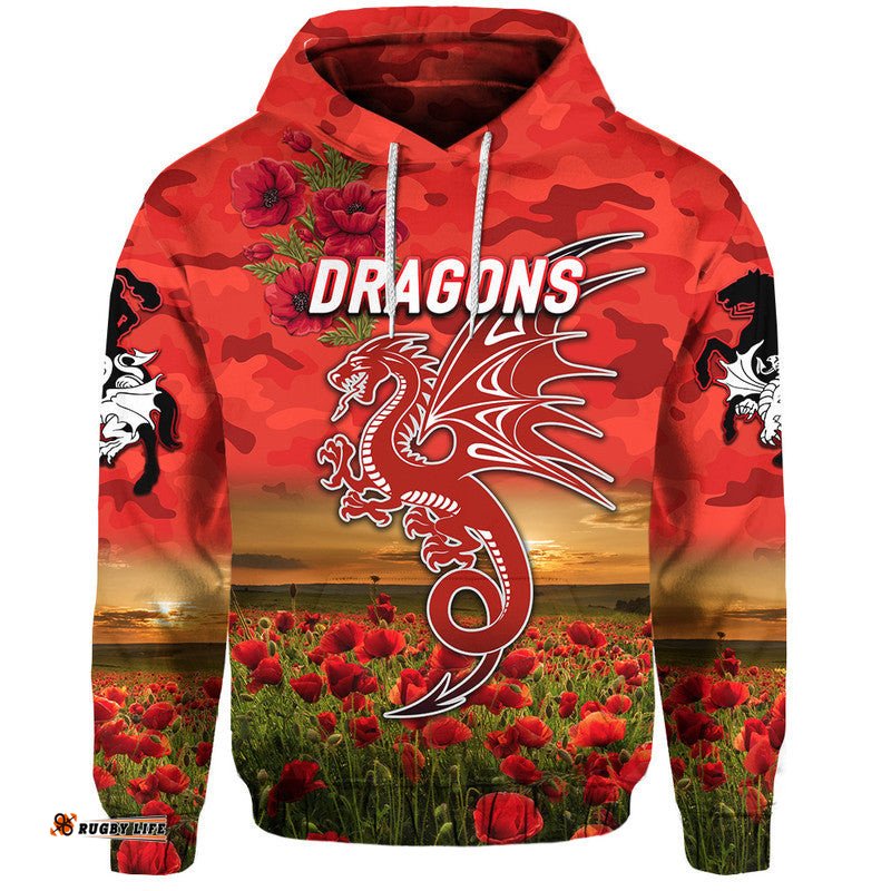custom personalised st george illawarra dragons anzac zip up and pullover hoodie poppy flowers vibes red