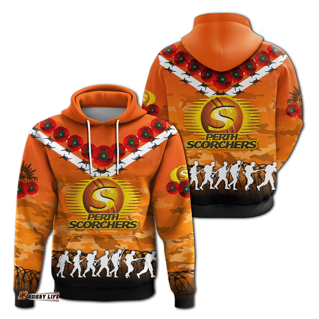 perth scorchers anzac hoodie camouflage with poppy