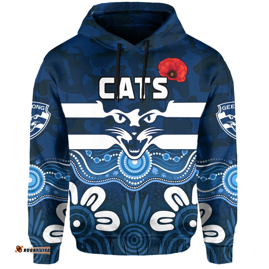 cats anzac hoodie geelong football aboriginal poppy