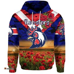 sydney roosters anzac zip up and pullover hoodie poppy flowers vibes blue