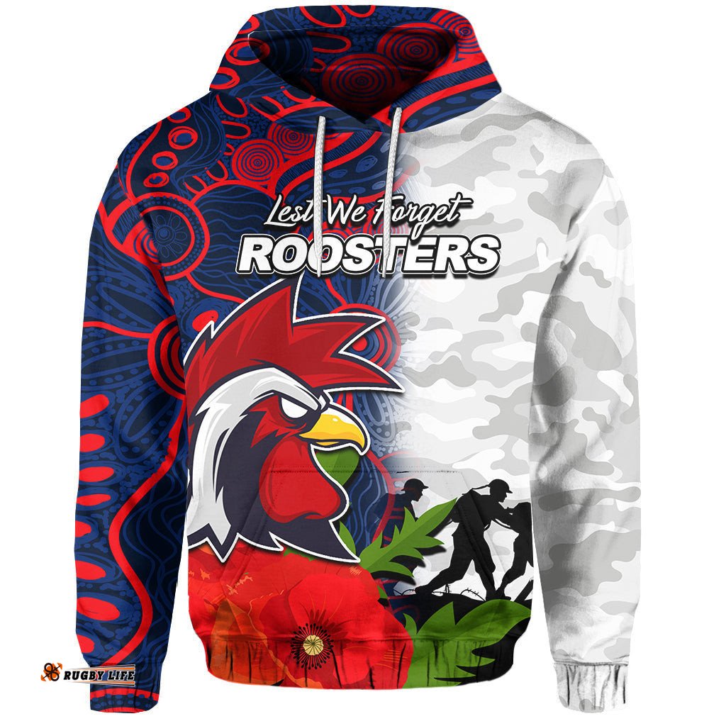 custom personalised roosters anzac day aboriginal mix army patterns hoodie