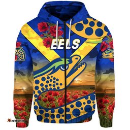parramatta eels anzac zip up and pullover hoodie poppy flowers vibes blue