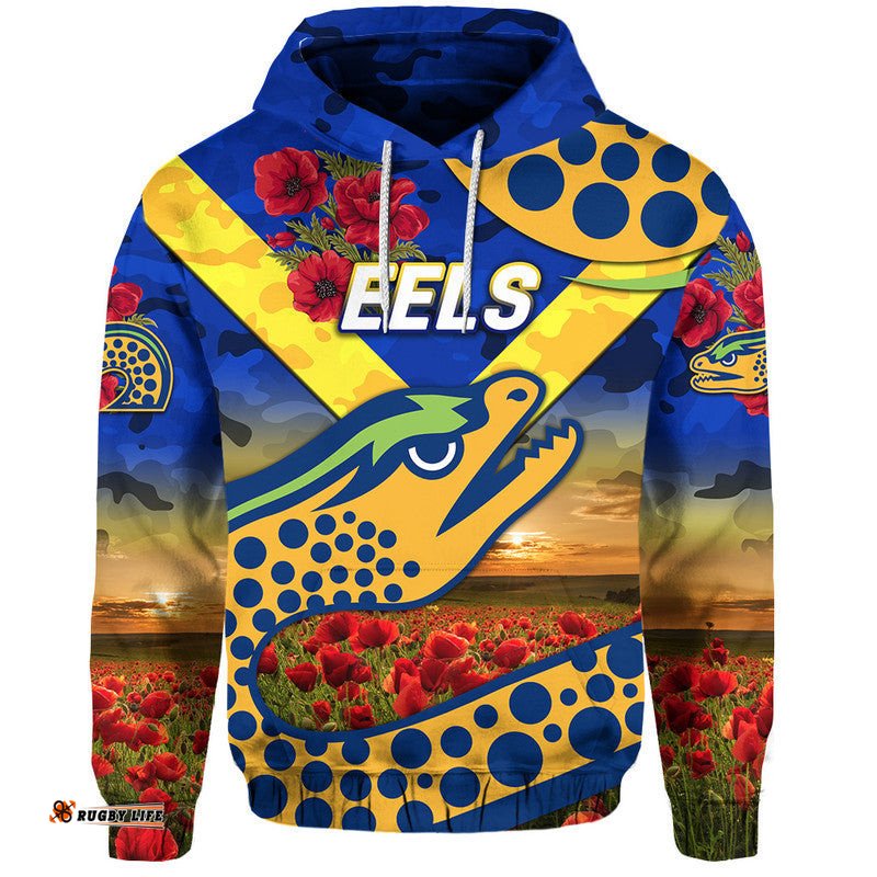 parramatta eels anzac zip up and pullover hoodie poppy flowers vibes blue