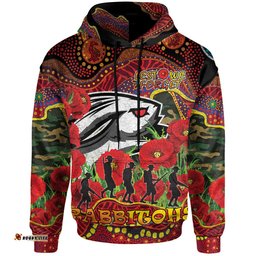 rabbitohs rugby aboriginal anzac day custom hoodie lest we forget rabbitohs with poppy flower