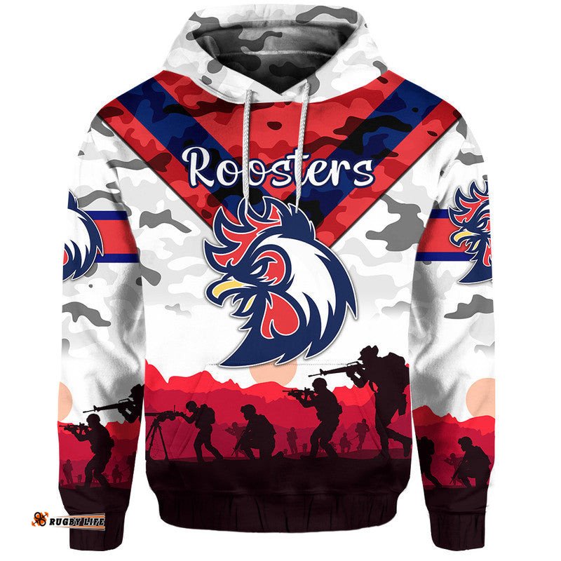 custom personalised sydney roosters anzac zip up and pullover hoodie simple style white