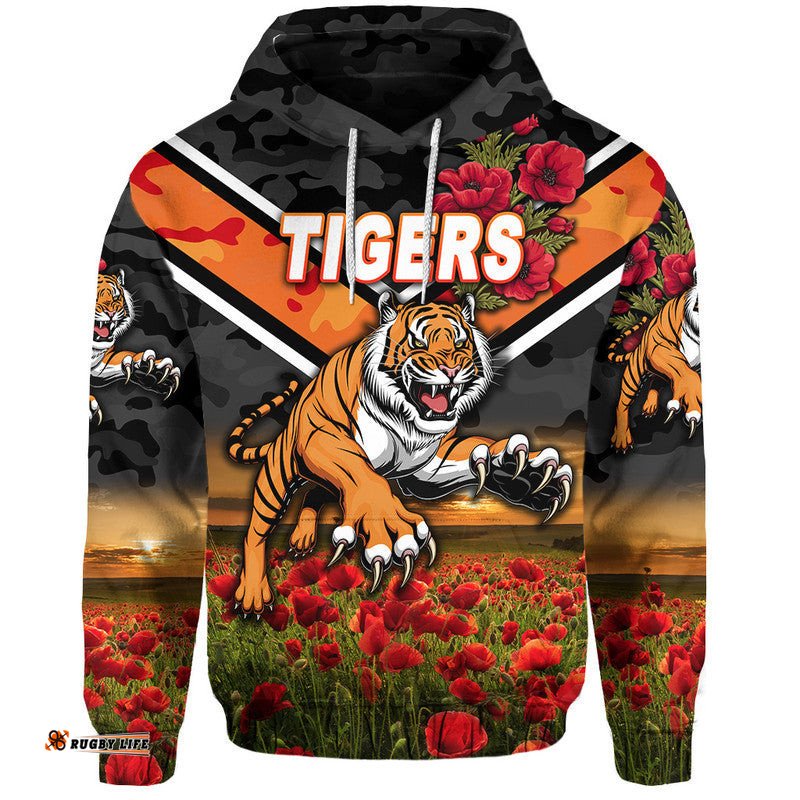 wests tigers anzac zip up and pullover hoodie poppy flowers vibes