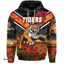 wests tigers anzac zip up and pullover hoodie poppy flowers vibes