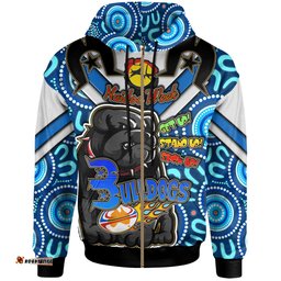 bulldogs rugby hoodie custom naidoc week "get up stand up show up" bulldogs and rugby ball aboriginal patterns hoodie rlt12
