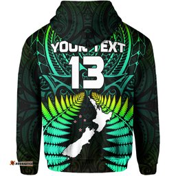 custom text and number aotearoa fern hoodie new zealand hei tiki green style