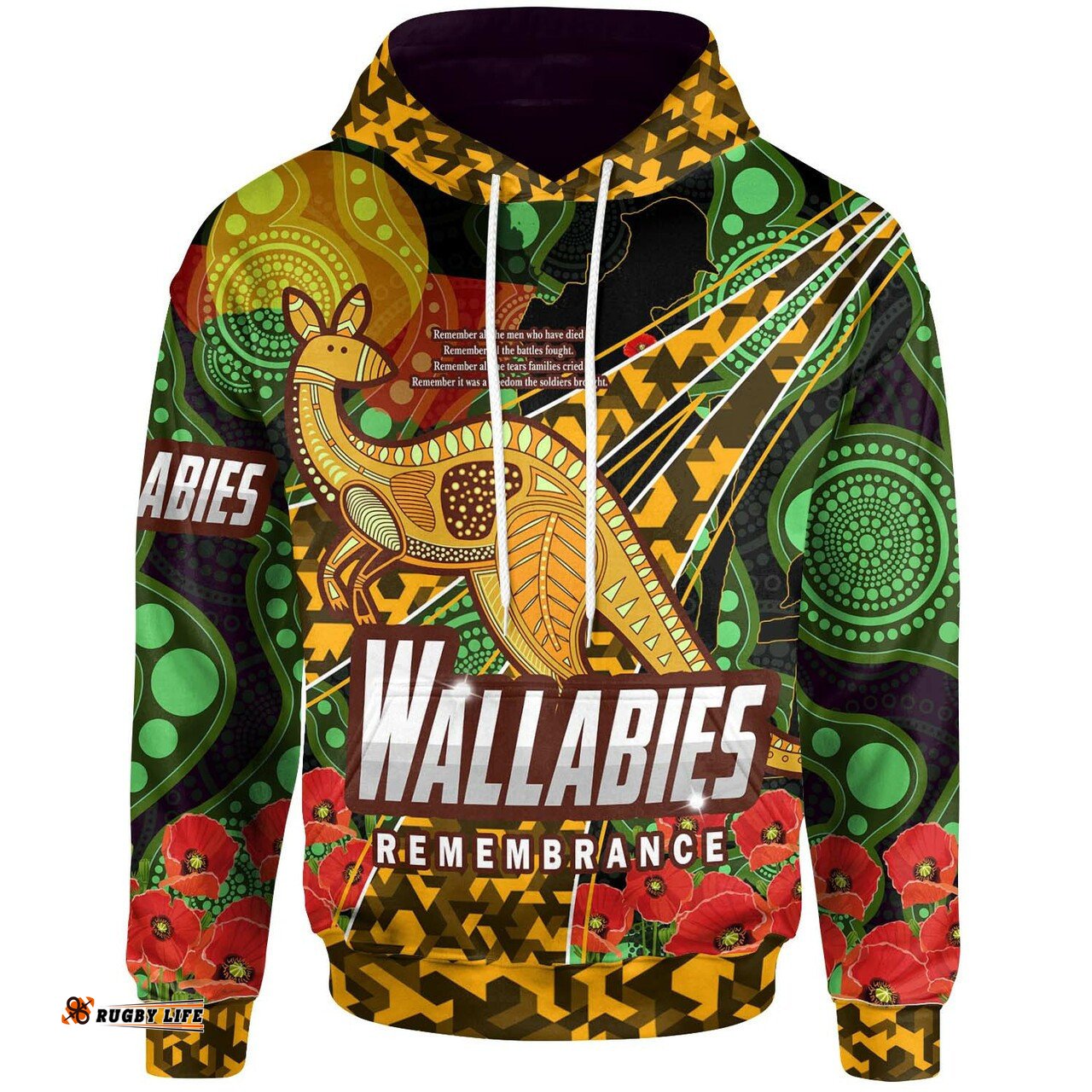 wallabies rugby hoodie custom anzac wallabies kangaroo with aboriginal patterns hoodie