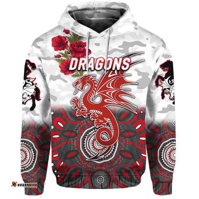 st george illawarra dragons anzac zip up and pullover hoodie indigenous vibes white