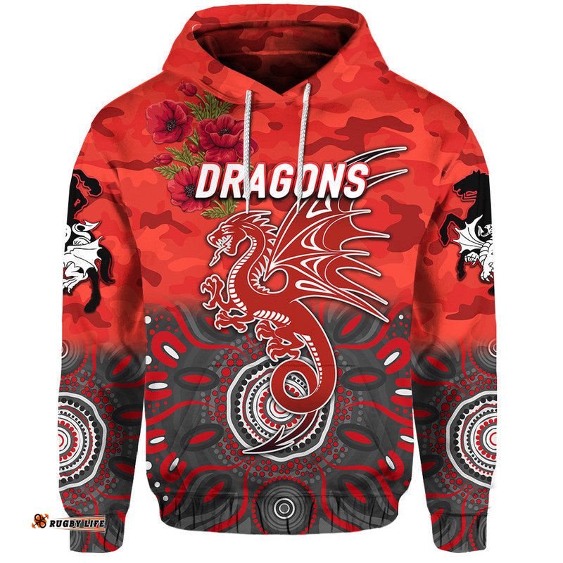 st george illawarra dragons anzac zip up and pullover hoodie indigenous vibes red