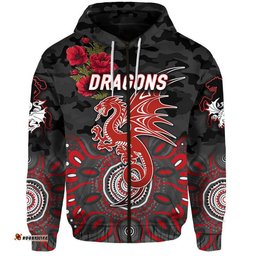 custom personalised st george illawarra dragons anzac zip up and pullover hoodie indigenous vibes black