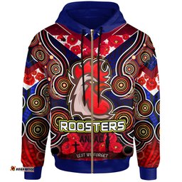 roosters rugby hoodie aboriginal rooster anzac day "lest we forget" with poppy flower patterns hoodie rlt12