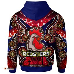 roosters rugby hoodie aboriginal rooster anzac day "lest we forget" with poppy flower patterns hoodie rlt12