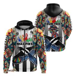 Custom Personalised Magpies NAIDOC Week Zip Hoodie Collingwood Modern Style Black