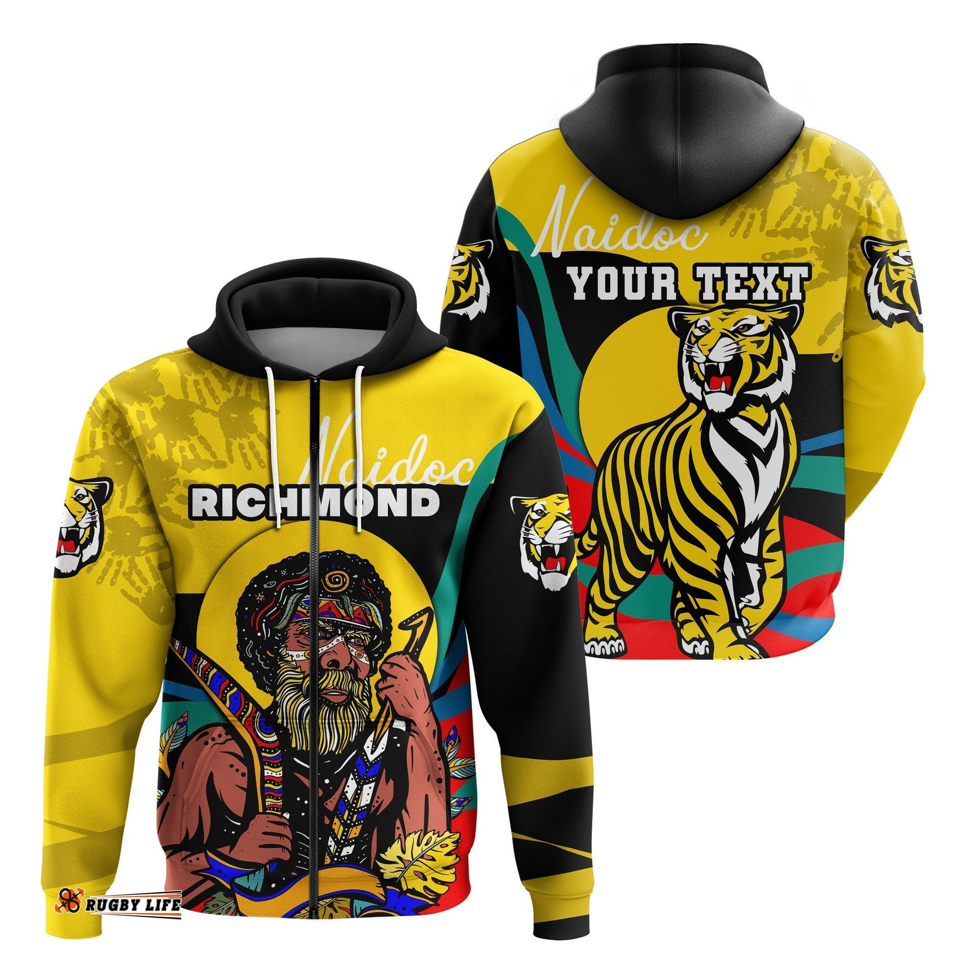 Custom Personalised Richmond NAIDOC Week Zip Hoodie Tigers Indigenous Special Style