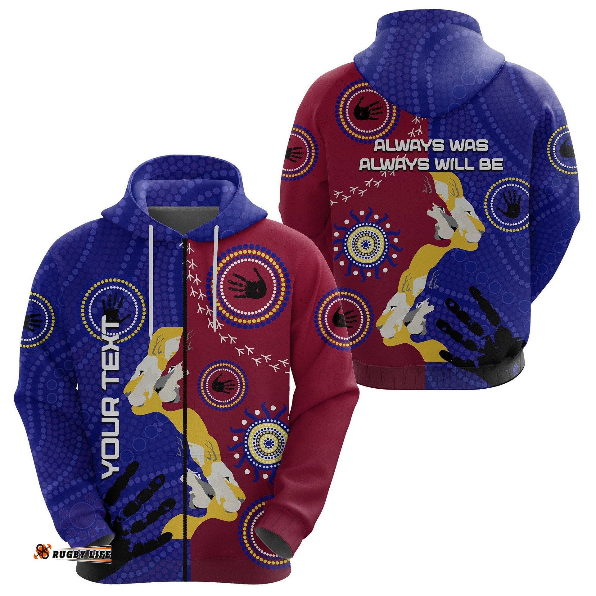 Custom Personalised NAIDOC Brisbane Lions Zip Hoodie Indigenous Style