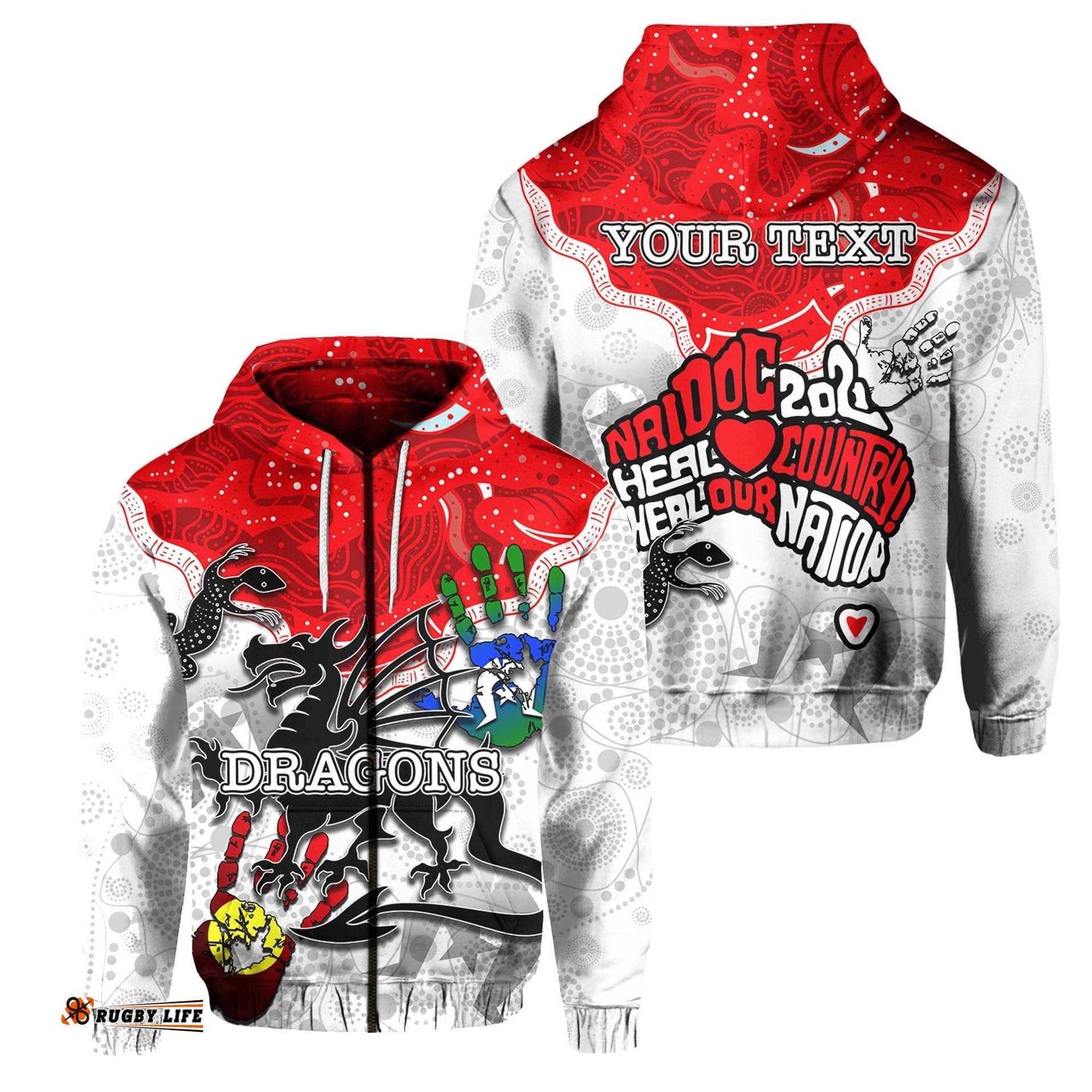 Custom Personalised NAIDOC St. George Illawarra Dragons Zip Hoodie Tribal Style