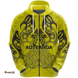 Custom Personalised Aotearoa Maori Rugby Zip Hoodie New Zealand Mount Taranaki Manaia, Custom Text And Number