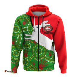 Australia Rabbitohs Zip Up Hoodie NAIDOC Pattern With Rabbits 0