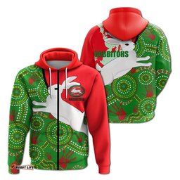 Australia Rabbitohs Zip Up Hoodie NAIDOC Pattern With Rabbits 0