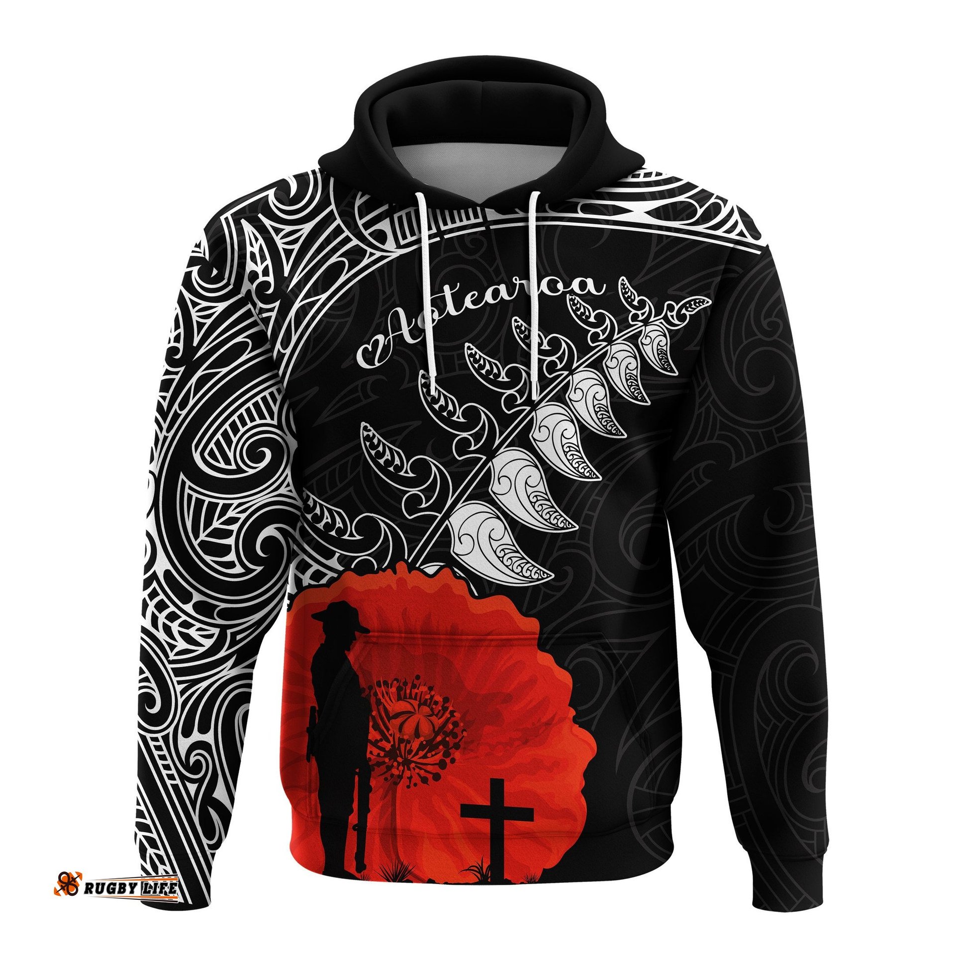 new zealand anzac hoodie maori mix fern poppy