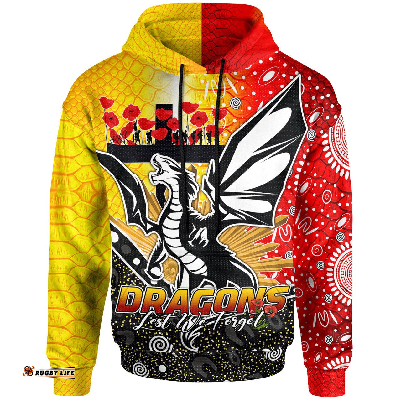 st george rugby custom hoodie anzac day dragons with poppy flower