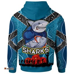 sharks rugby hoodie aboriginal anzac day shark and soldier with poppy flower patterns hoodie rlt12