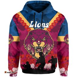 lions anzac hoodie brisbane brissie poppy flowers