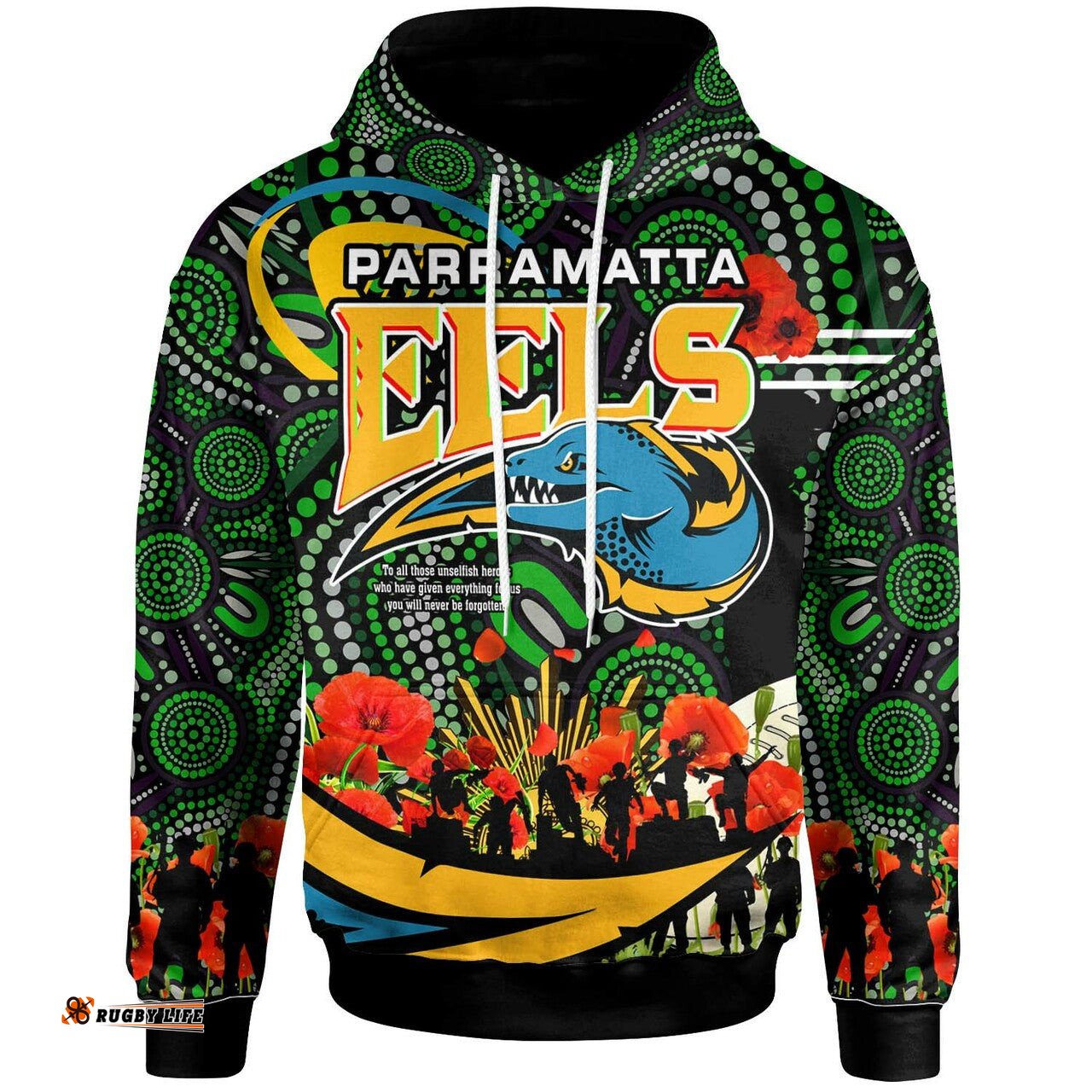 eels rugby hoodie custom anzac eels aboriginal with flower hoodie