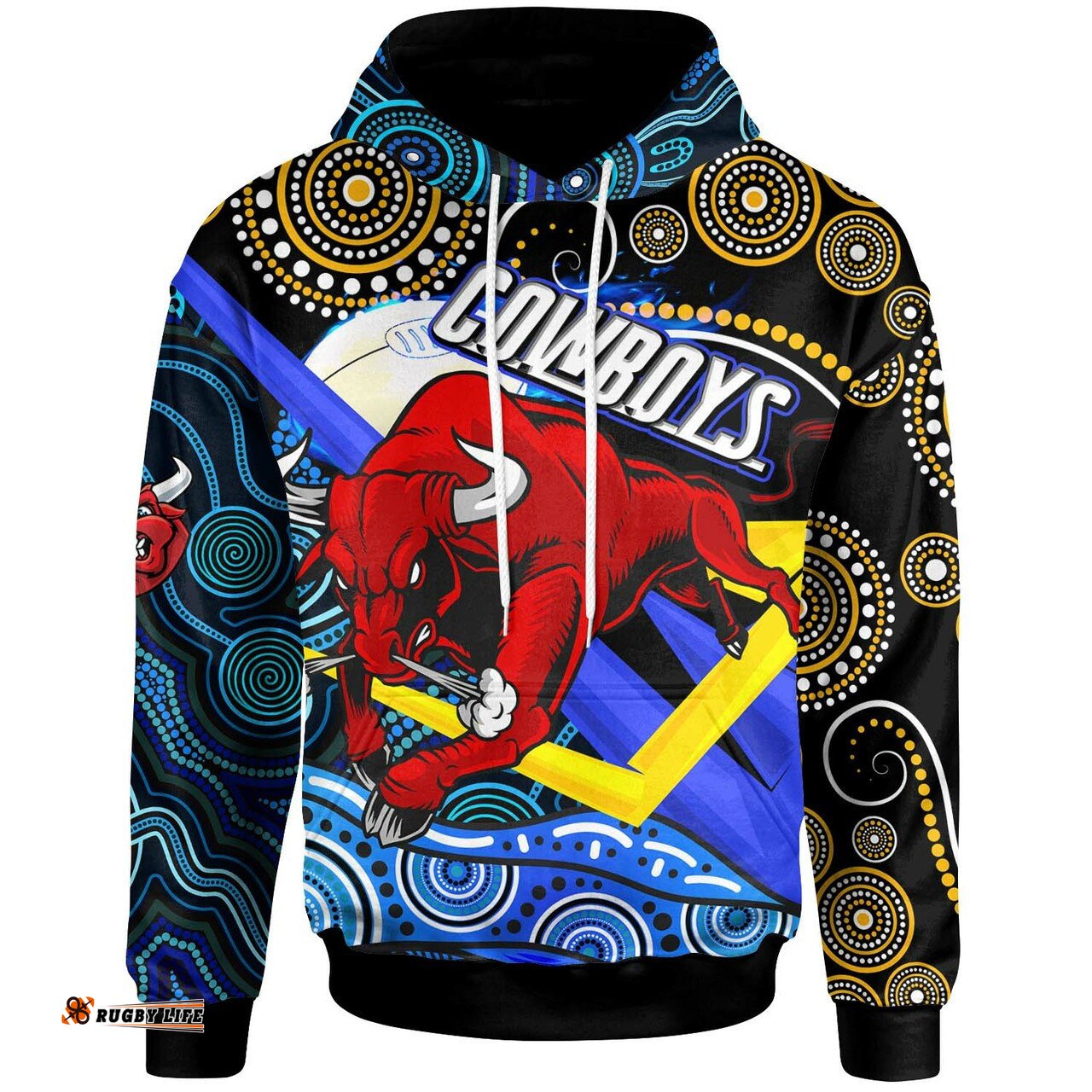 cowboys rugby hoodie queensland cowboys with aboriginal dot painting style rlt12