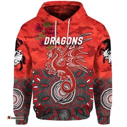 custom personalised st george illawarra dragons anzac zip up and pullover hoodie indigenous vibes red