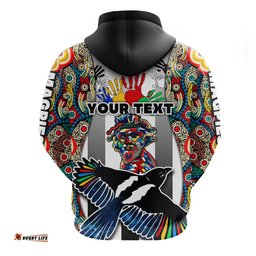 Custom Personalised Magpies NAIDOC Week Hoodie Collingwood Modern Style Black