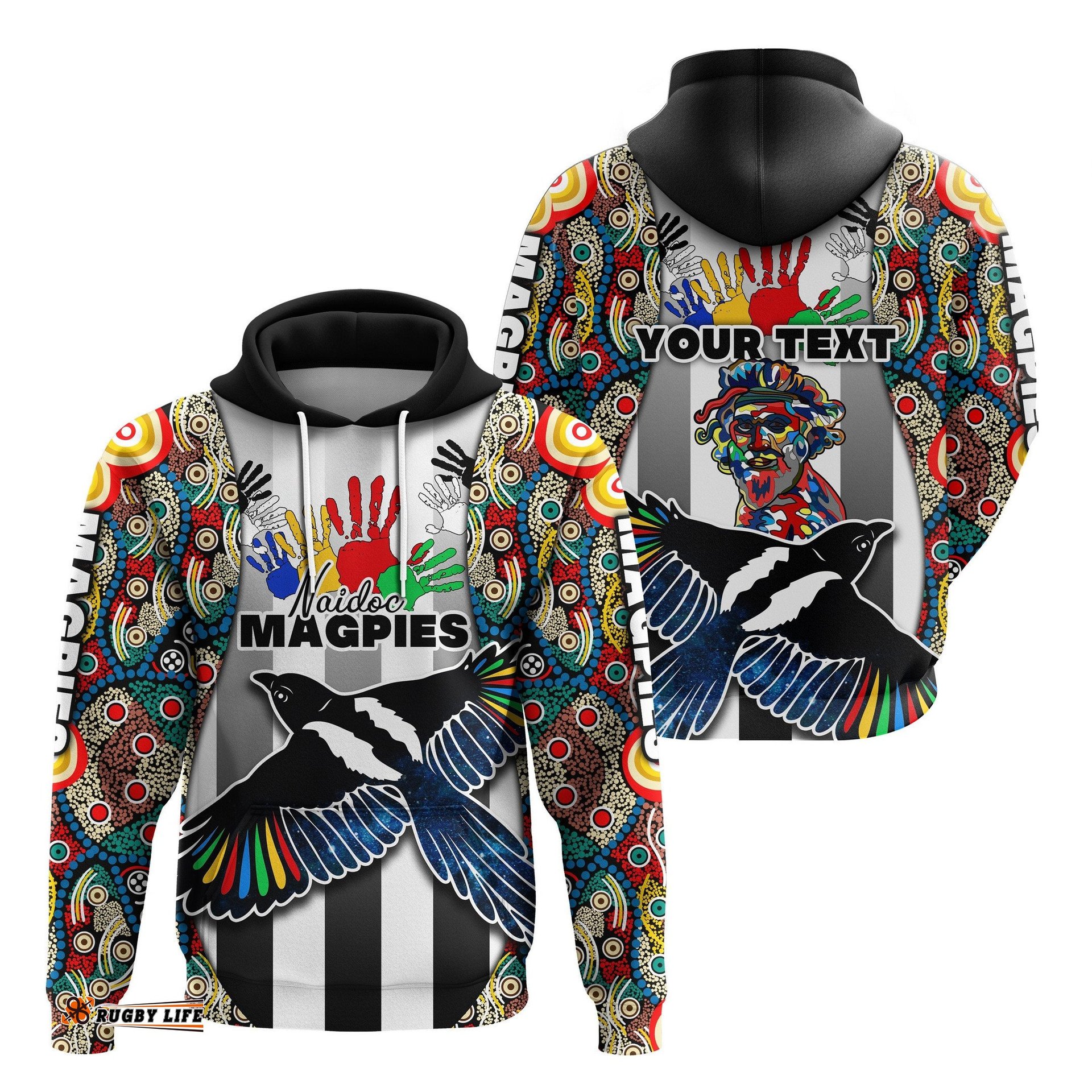 Custom Personalised Magpies NAIDOC Week Hoodie Collingwood Modern Style Black