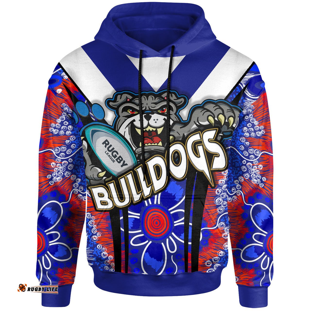 bulldogs rugby hoodie custom bulldogs rugby ball with contemporary style of aboriginal painting hoodie rlt12