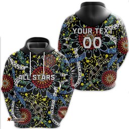 Custom Personalised Australia Indigenous Rugby Hoodie All Stars Sporty Style, Custom Text And Number