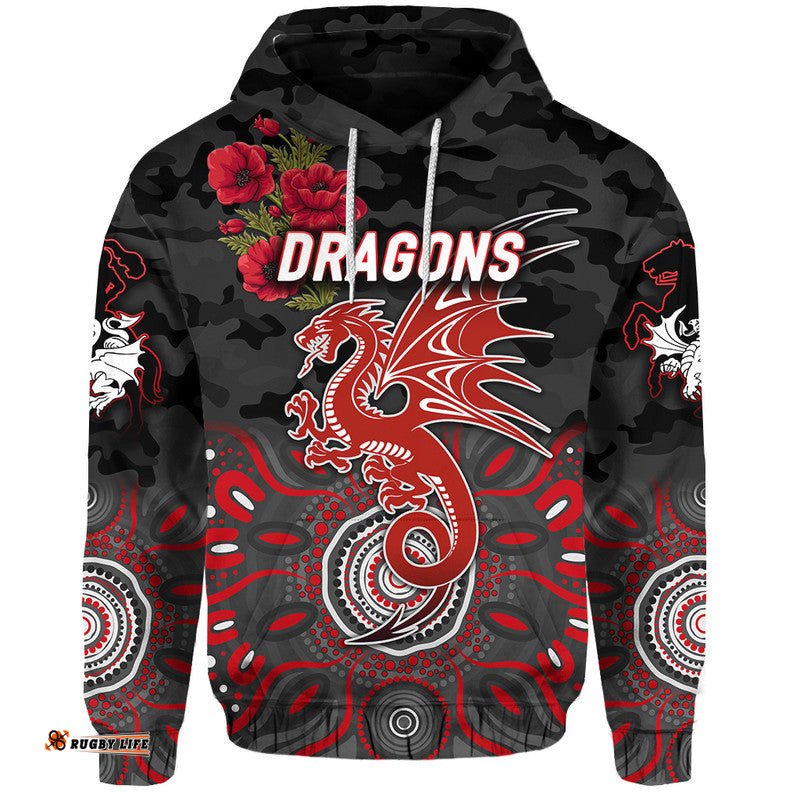 st george illawarra dragons anzac zip up and pullover hoodie indigenous vibes black