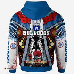 bulldogs aboriginal rugby anzac day hoodie remembrance indigenous culture bulldogs with poppy flower watercolour style rlt12