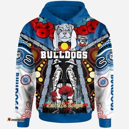 bulldogs aboriginal rugby anzac day hoodie remembrance indigenous culture bulldogs with poppy flower watercolour style rlt12